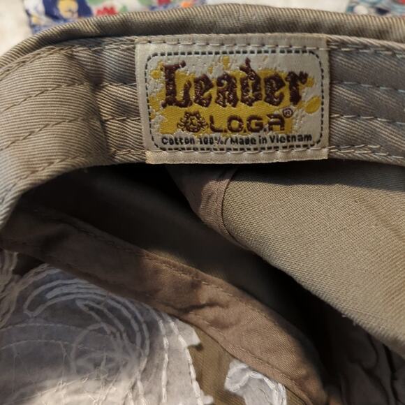 Leader L.O.G.A. Embellished Tan/Cream Distressed Fleur de lis Adjustable Cap - Picture 3 of 8